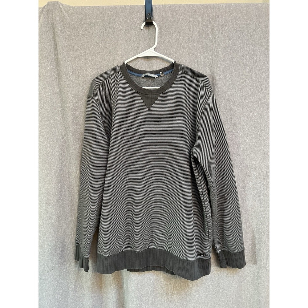 Horny Toad Bandwidth Men XL Crew Neck Pullover Sweater 2014 Gray Striped Toad&Co